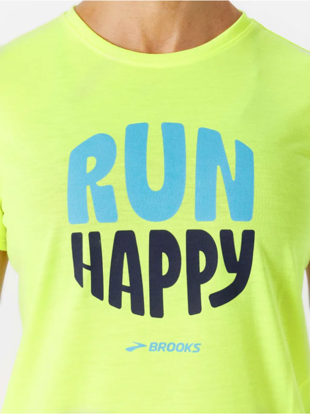 Brooks W SS Distance Tee NEON YELLOW/RUN HAPPY