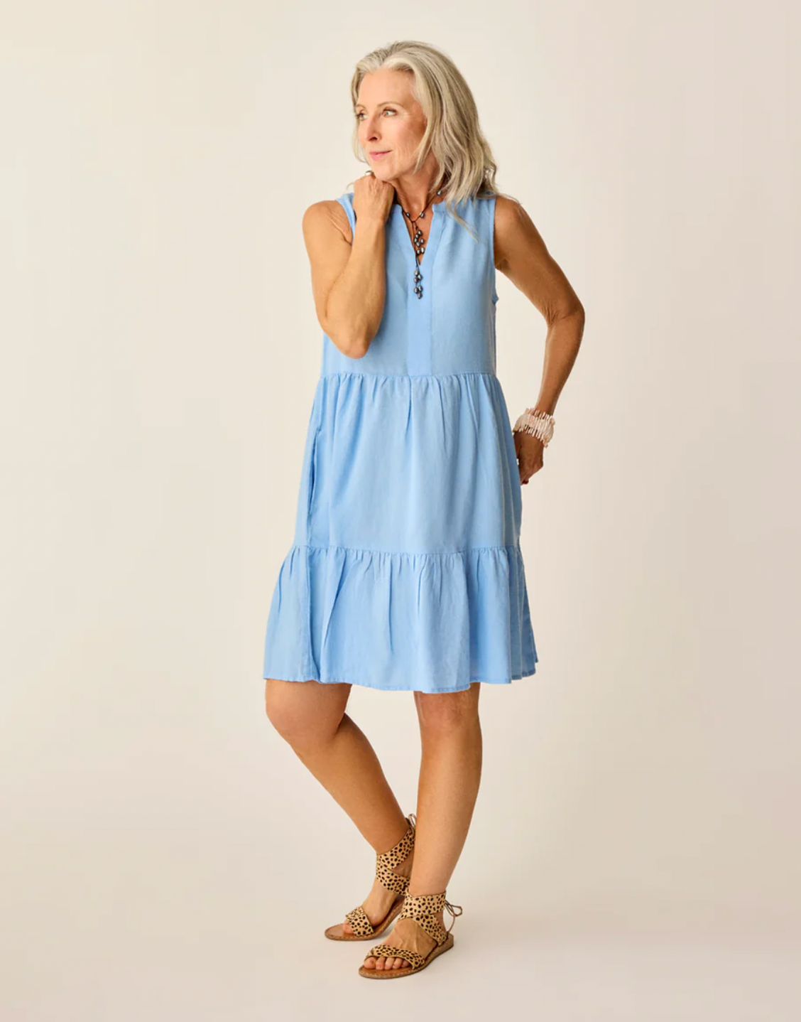 Carve Designs W Nellie Linen Dress SKY BLUE CHAMBRAY