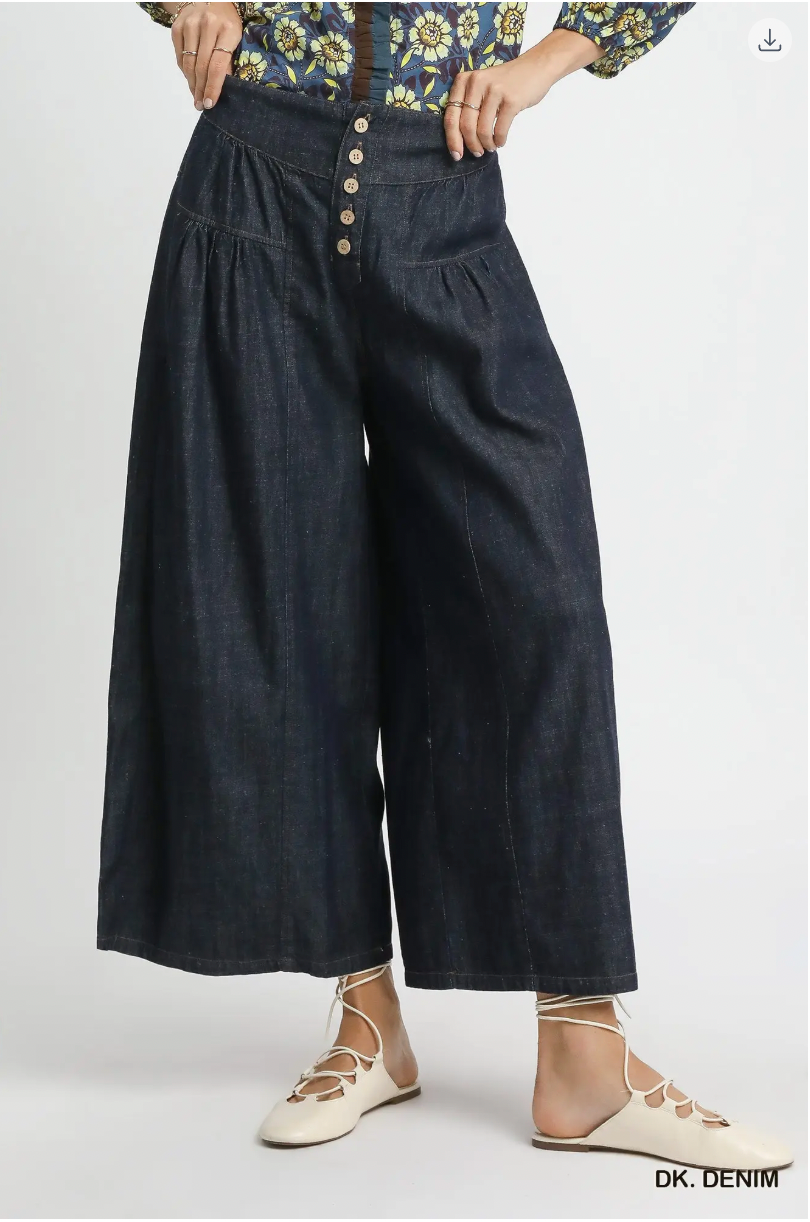 Umgee W Stone Wash Wide Leg Pant DARK DENIM