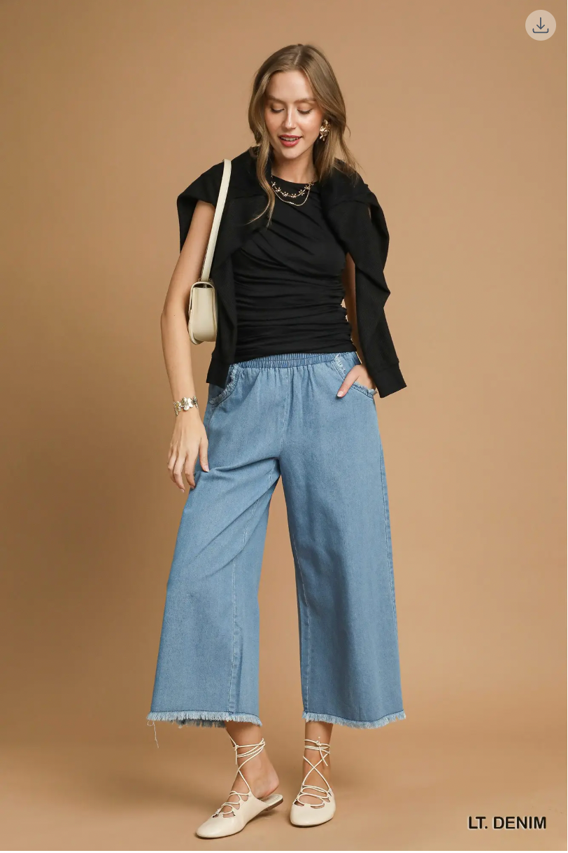 Umgee W Wide Leg Pants LIGHT DENIM