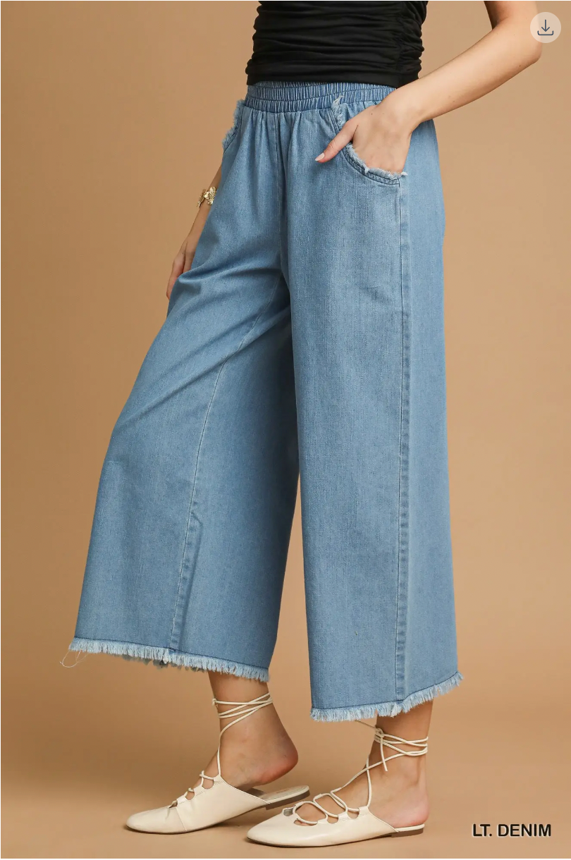 Umgee W Wide Leg Pants LIGHT DENIM