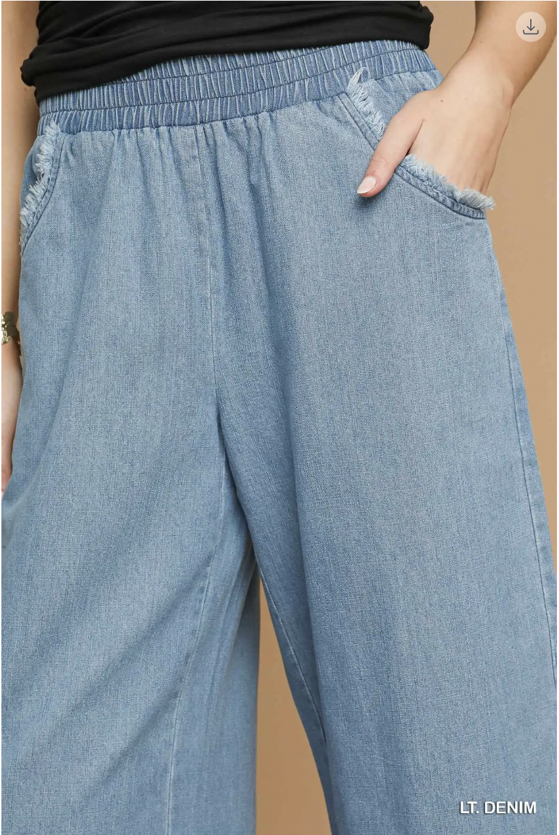 Umgee W Wide Leg Pants LIGHT DENIM