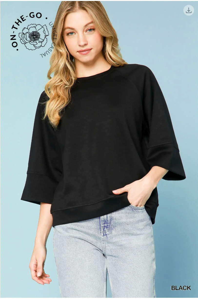 Umgee Luxe Knit Raglan Sleeve Top BLACK