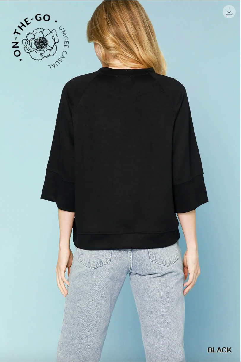 Umgee Luxe Knit Raglan Sleeve Top BLACK