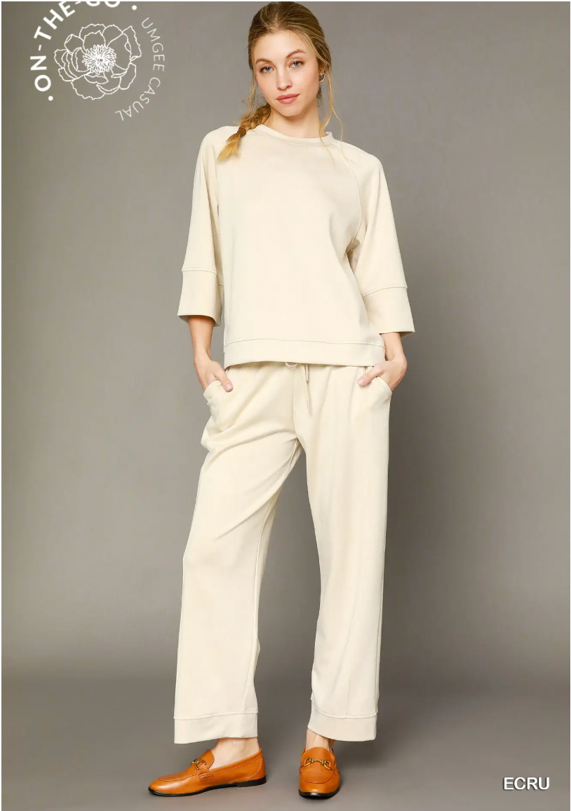 Umgee W Luxe Knit Pants ECRU