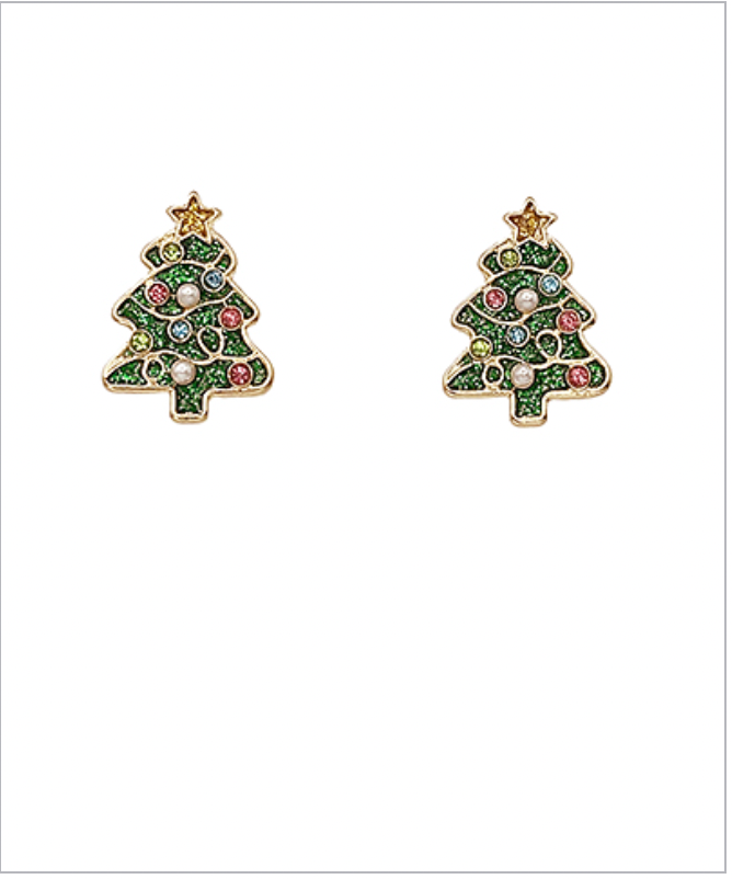 Golden Stella Christmas Tree Crystals Earrings GREEN