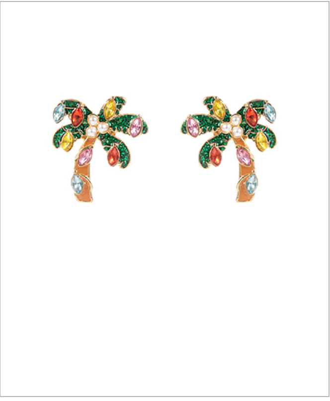 Golden Stella Palm Tree Christmas Lights Earrings