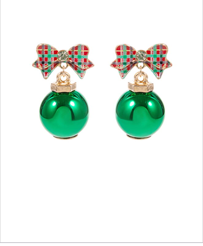Golden Stella Christmas Ornament & Bow Earrings RED / GREEN
