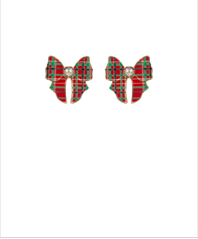 Golden Stella Christmas Enamel Bow Earrings RED / GREEN / GOLD
