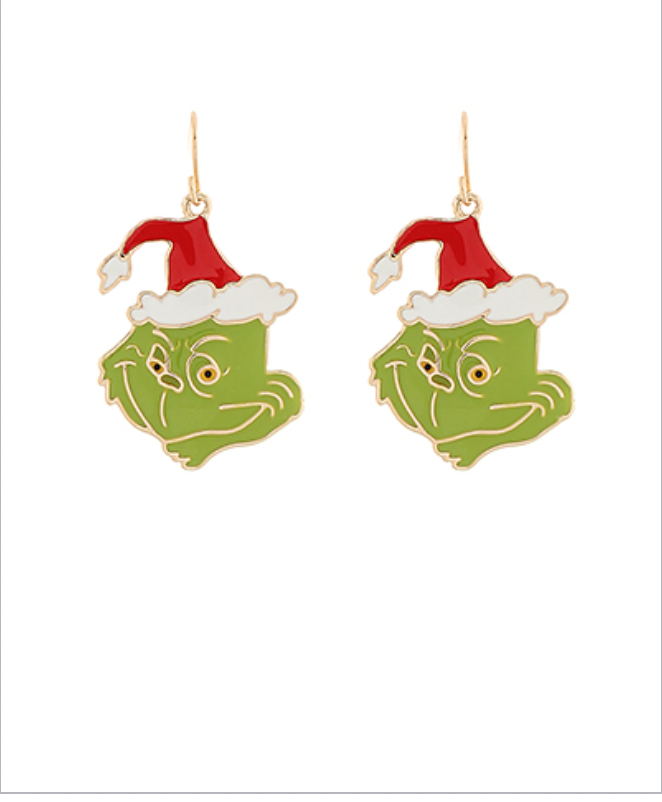 Golden Stella Christmas Grinch w/Hat Earrings