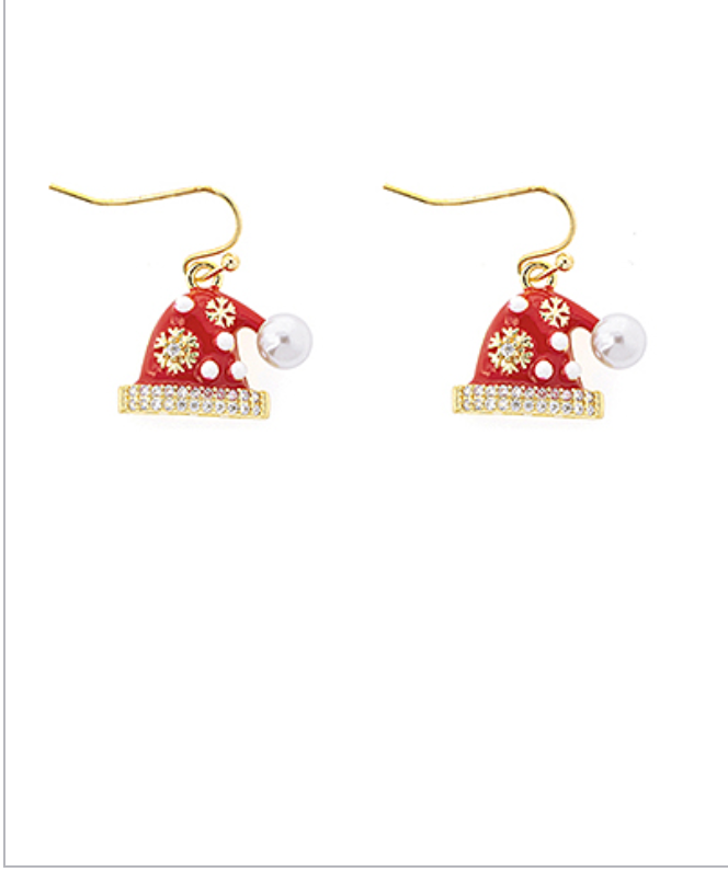 Golden Stella Christmas Hat Earrings RED