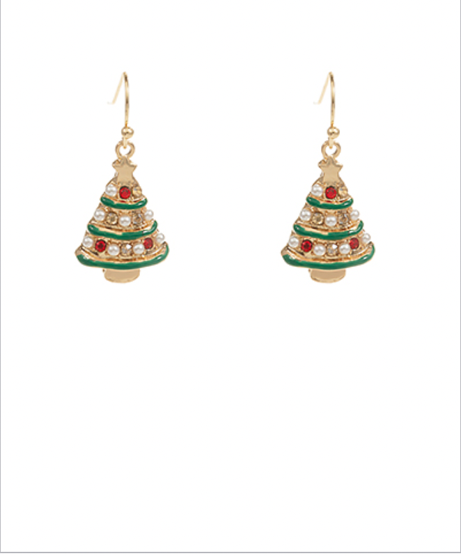 Golden Stella Christmas Tree Crystal Earrings GREEN / GOLD