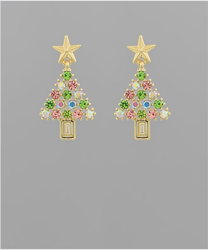 Golden Stella Christmas Tree Crystal Earrings PINK