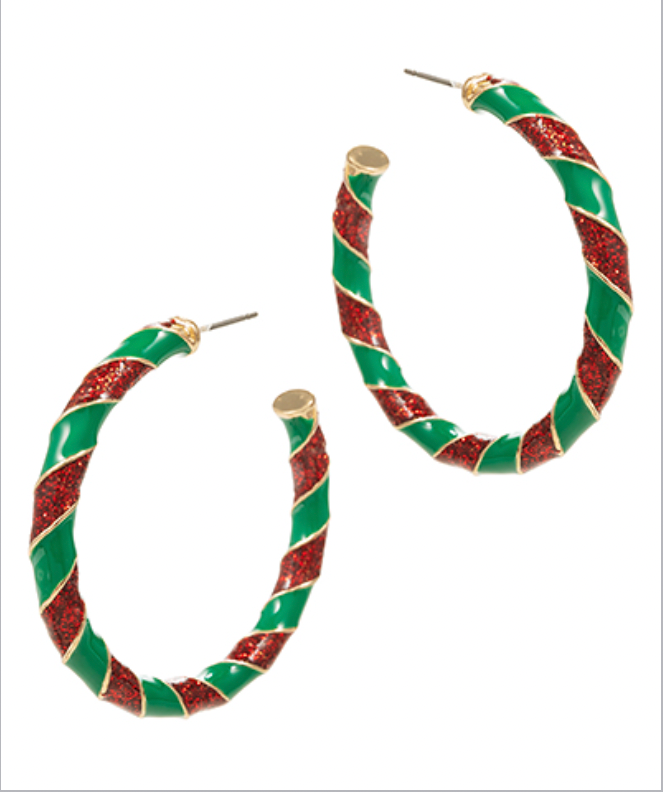 Golden Stella Christmas Hoop Earrings RED / GREEN