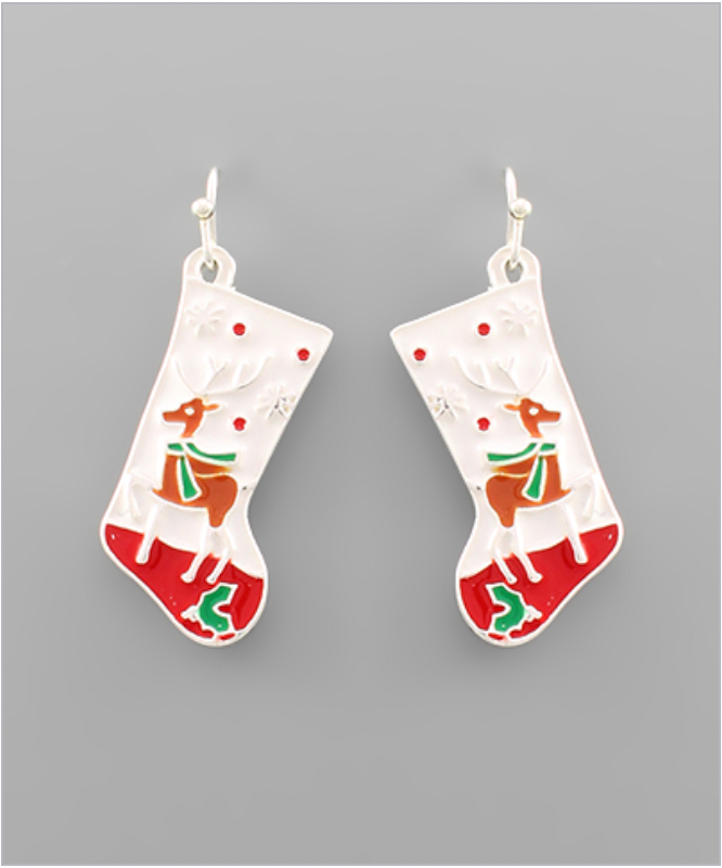 Golden Stella Christmas Stocking Earrings WHITE