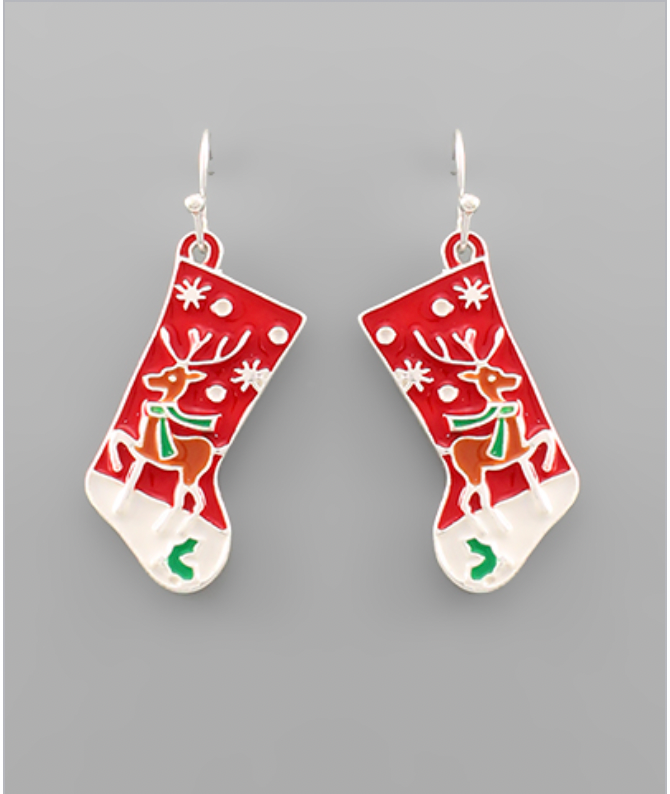 Golden Stella Christmas Stocking Earrings RED