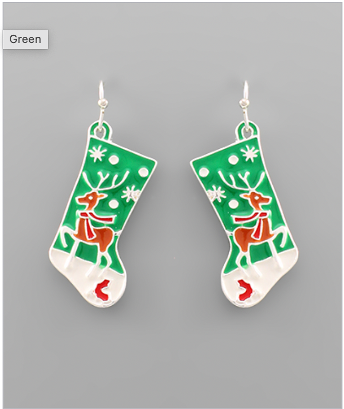Golden Stella Christmas Stocking Earrings GREEN
