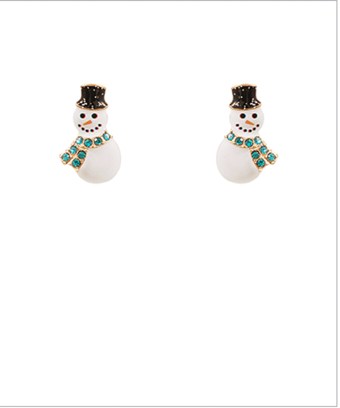 Golden Stella Snowman Enamel Earrings WHITE