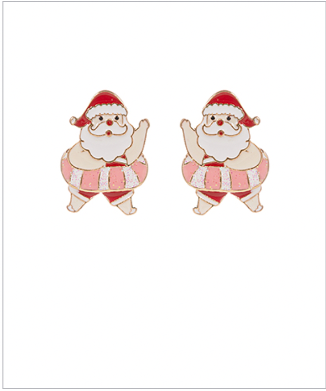 Golden Stella Santa Claus and Pool Float Earrings