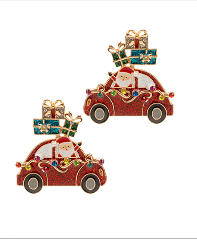Golden Stella Santa Christmas Car Earrings