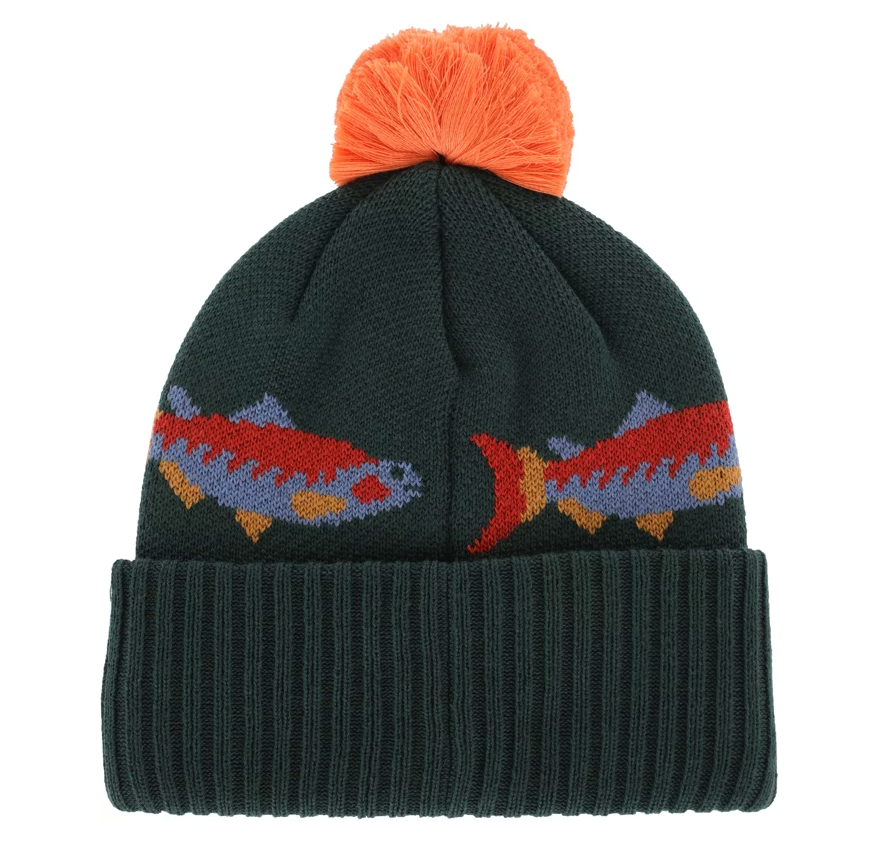Patagonia M Powder Town Beanie SALMON ENERGY STRIPE OLD GROWTH GREEN