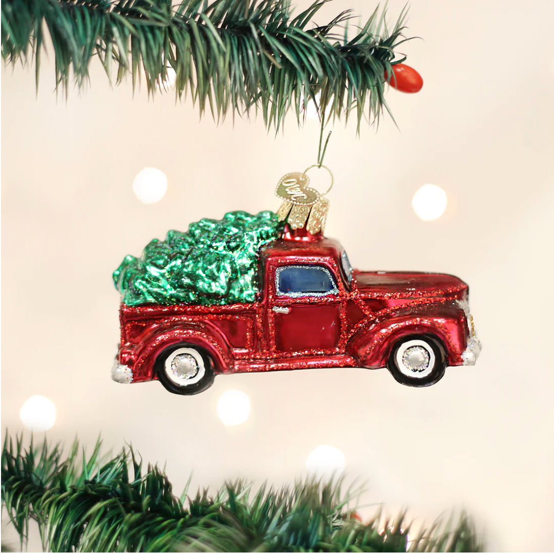Old World Christmas Ornament OLD TRUCK WITH TREE
