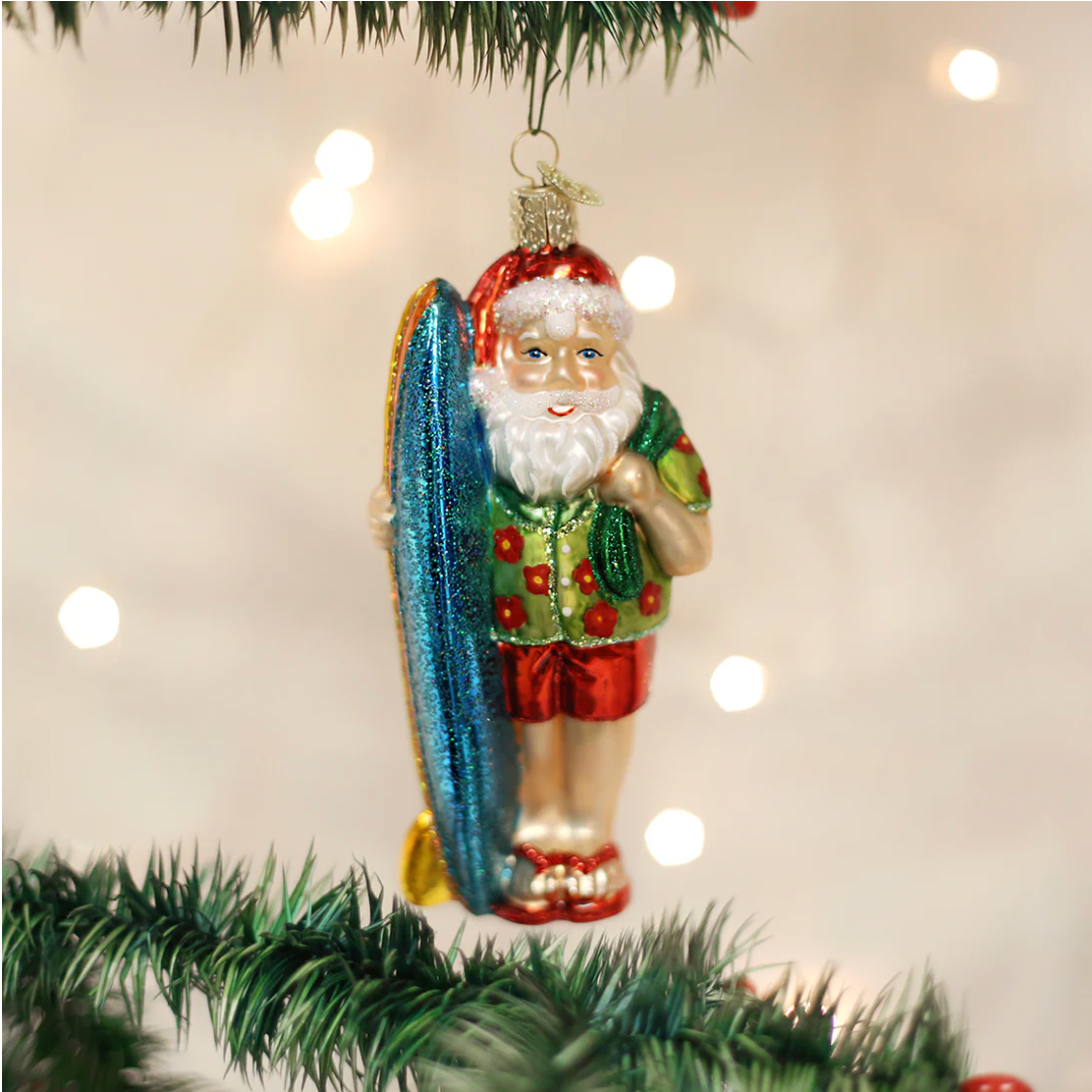 Old World Christmas Ornament SURFER SANTA