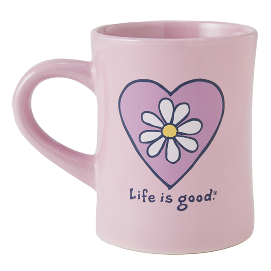 Life is Good Diner Mug Simple Daisy Heart VIOLET PURPLE