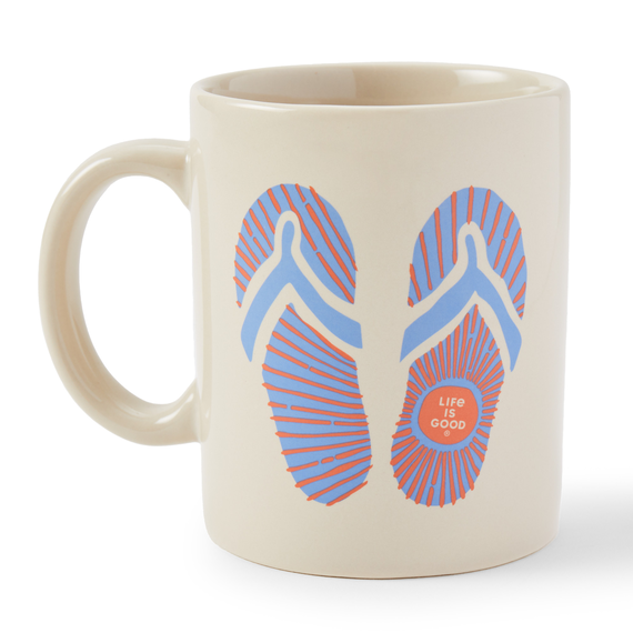 Life is Good Diner Mug Sunburst Flip Flops BONE