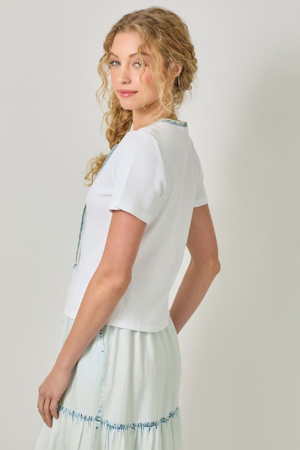 Mystree W Lace Up Neck Top OFF WHITE