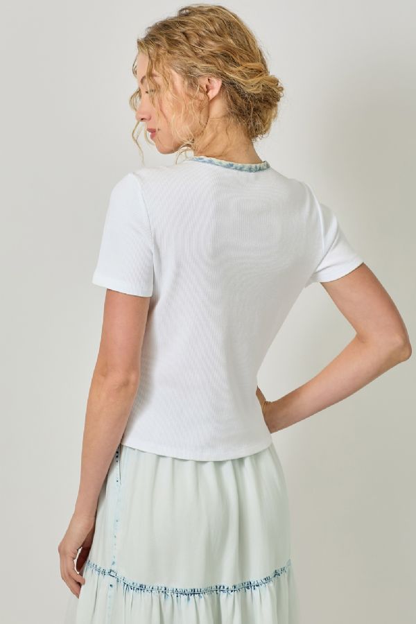 Mystree W Lace Up Neck Top OFF WHITE