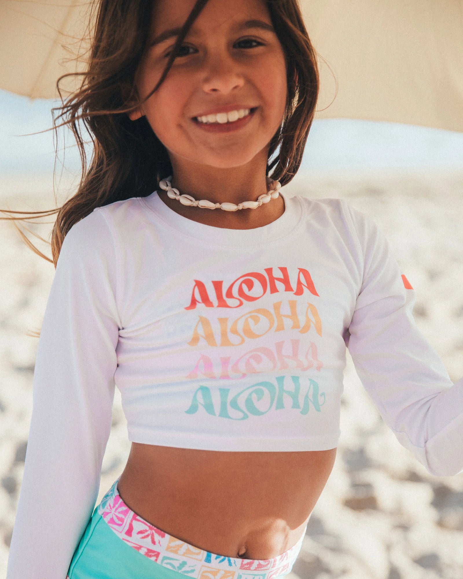 Feather 4 Arrow Girls Aloha Crop Rashguard WHITE