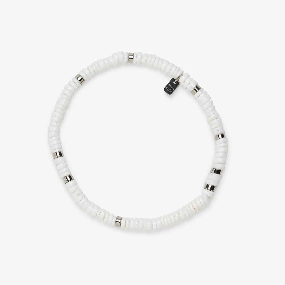Pura Vida Puka Shell Stretch Anklet SILVER