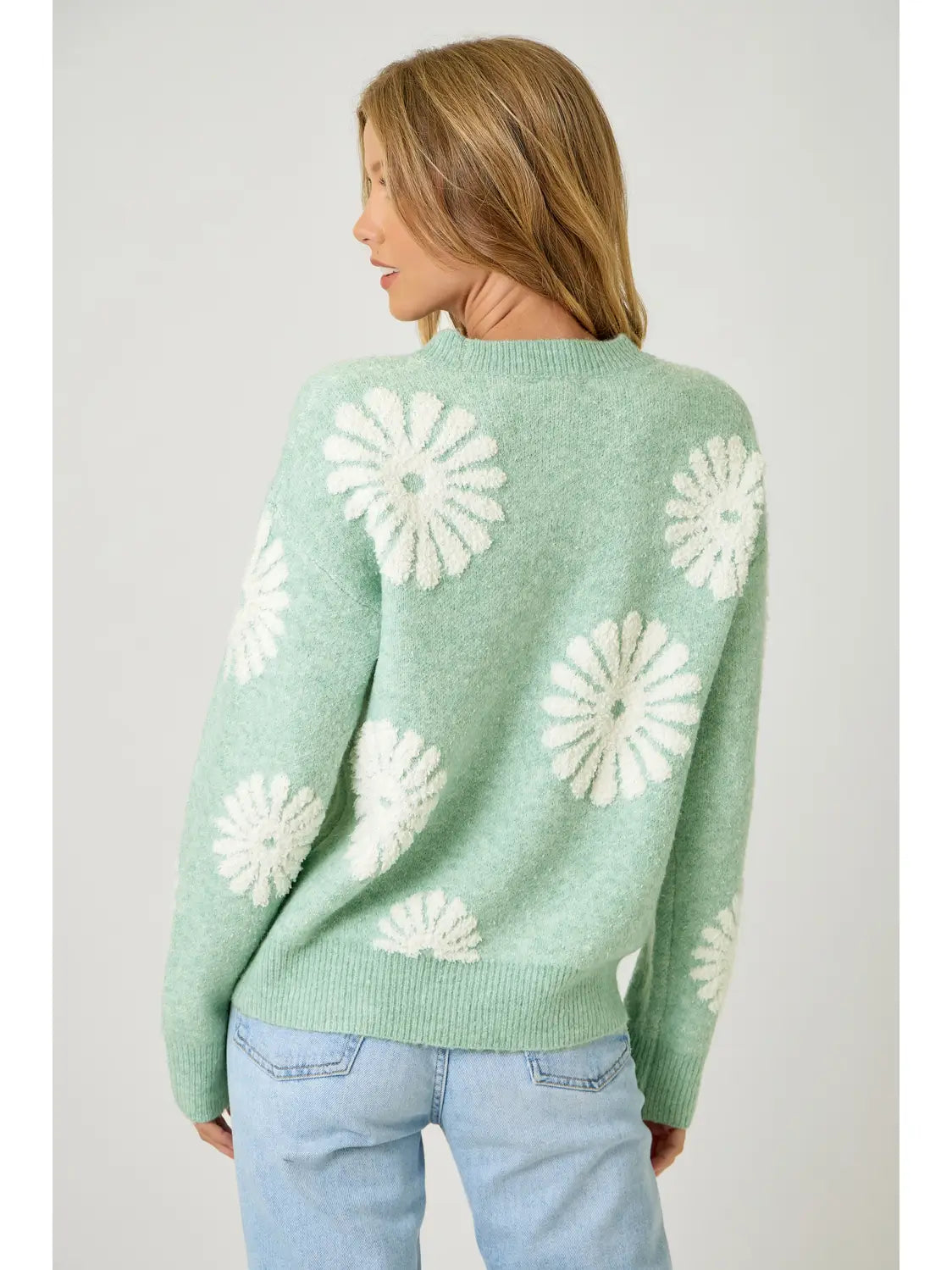 Mystree W Floral Flocked Sweater PASTEL GREEN