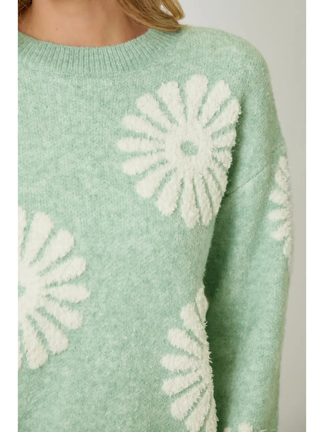 Mystree W Floral Flocked Sweater PASTEL GREEN