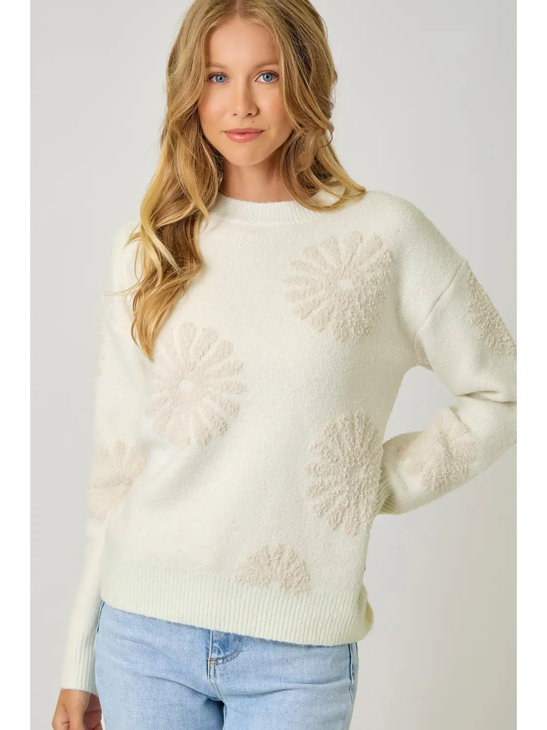 Mystree W Floral Flocked Sweater IVORY/OAT