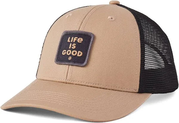 Life is Good Clean Square LIG Trucker Hat TAN