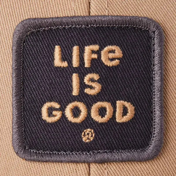 Life is Good Clean Square LIG Trucker Hat TAN