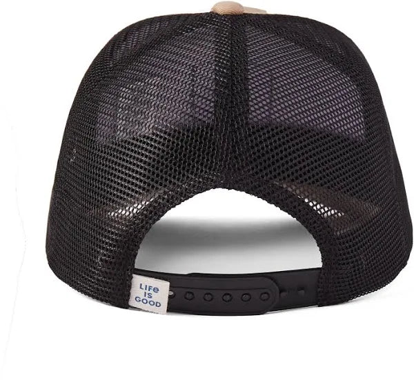 Life is Good Clean Square LIG Trucker Hat TAN