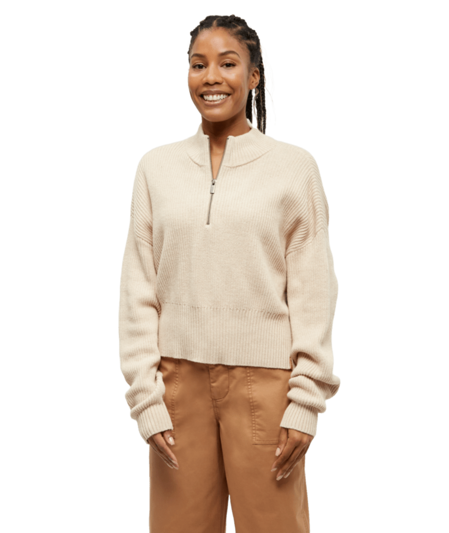 tentree W Highline 1/4 Zip Mock Neck WARM OAK