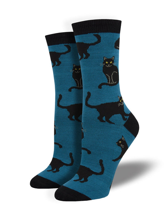 Socksmith W Bamboo Black Cat BLUE