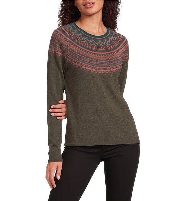 Royal Robbins W Westlands Fairisle Crew Sweater EVERGLADE