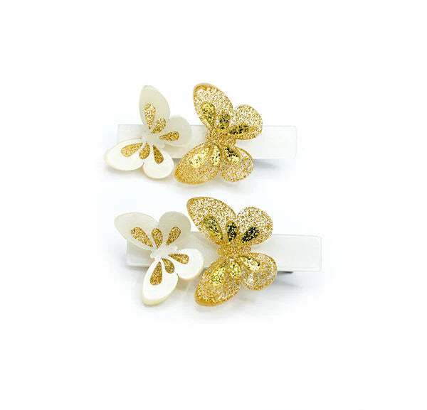 Lilies & Roses Butterfly Alligator Clip GOLD/WHITE