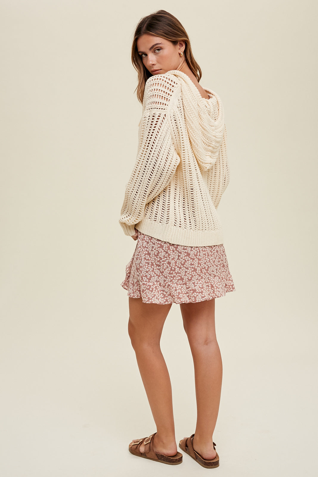 Wish List W Open Knit Hooded Sweater NATURAL