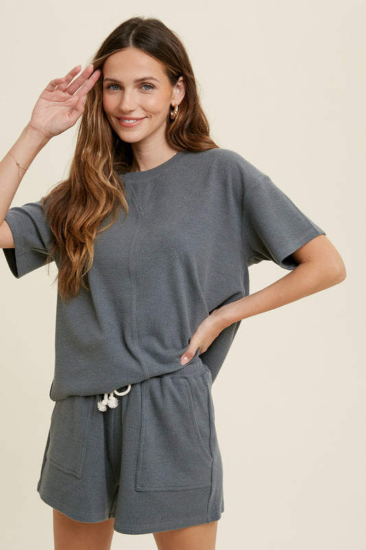 Wish List W SS Textured Knit Casual Top