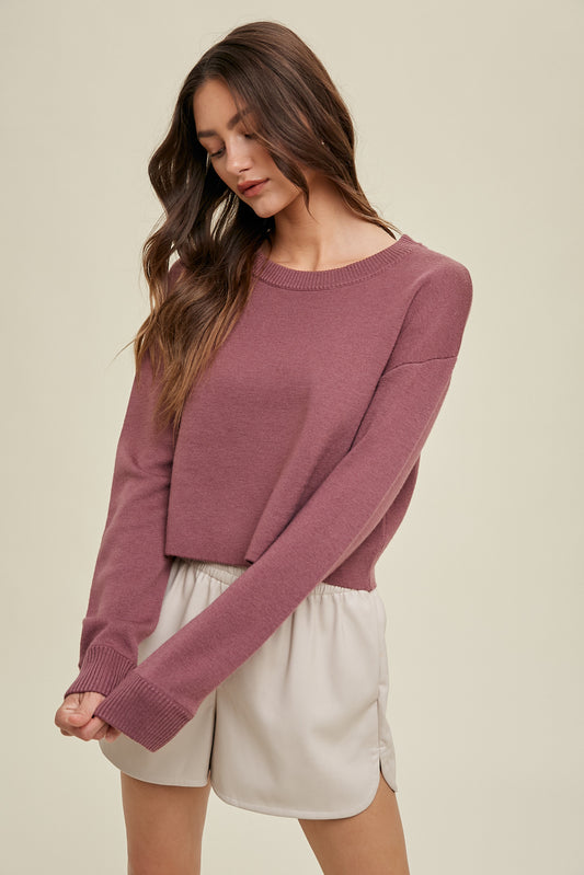 Wish List W Relaxed Crop Sweater RED BEAN