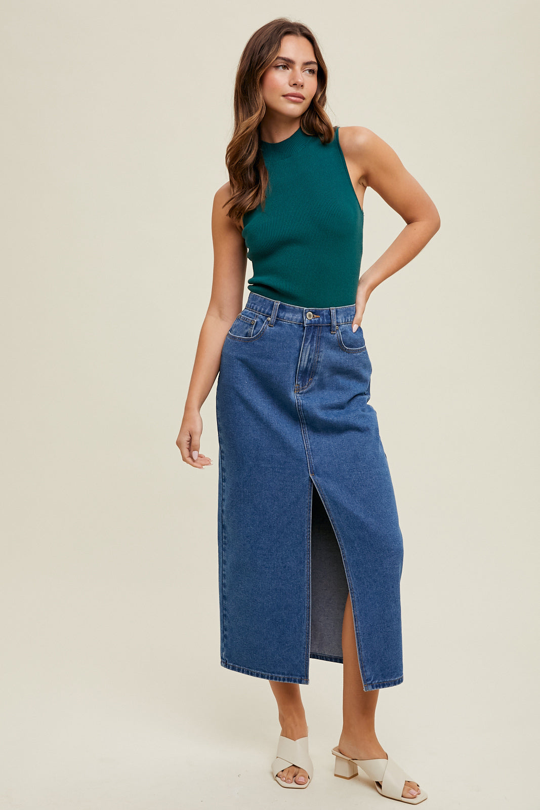 Wish List W Midi Skirt DARK DENIM