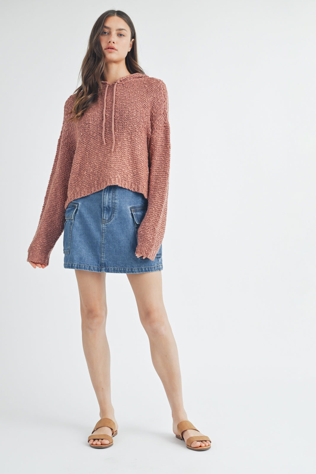 Wish List W Textured Hooded Sweater ROSE