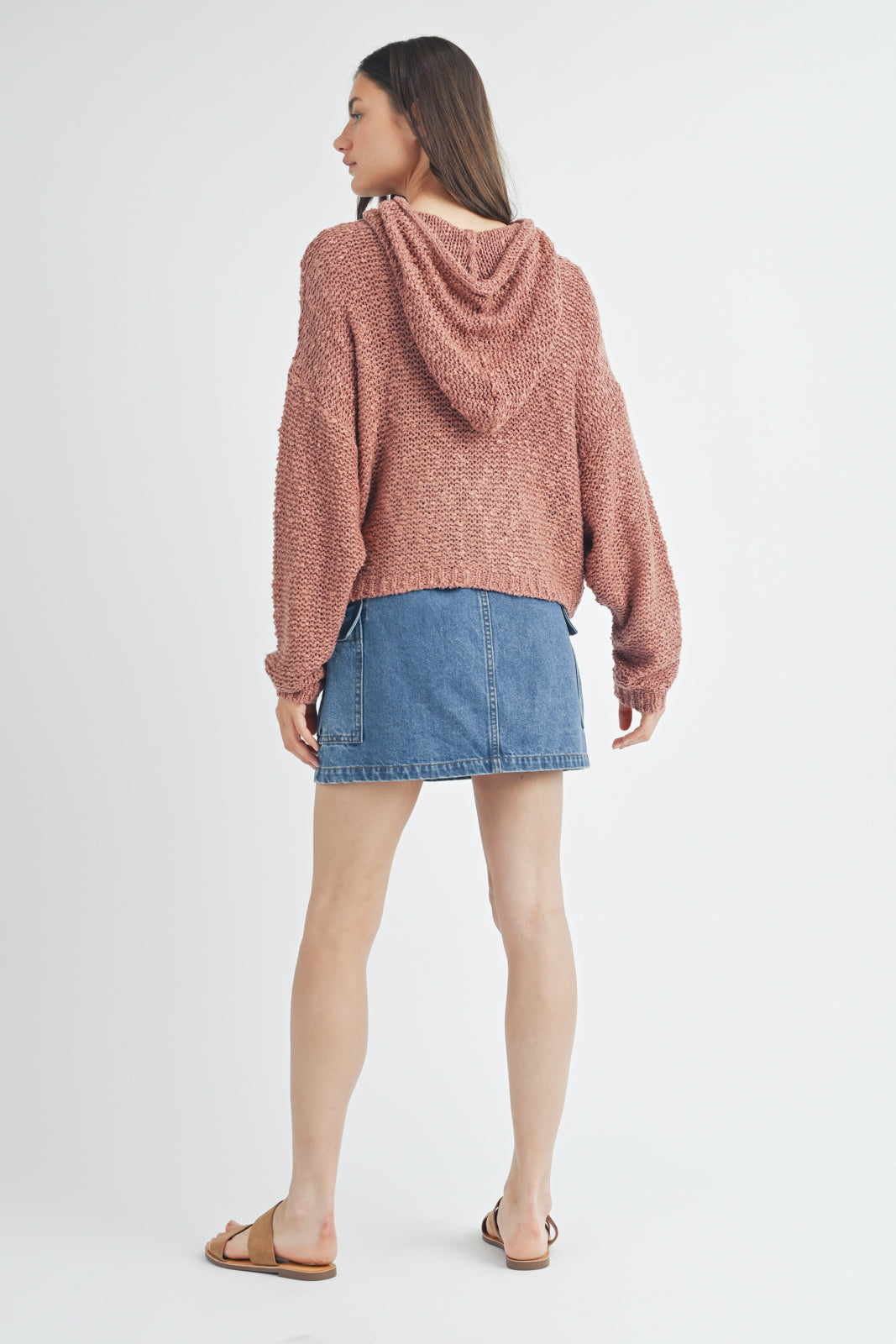 Wish List W Textured Hooded Sweater ROSE