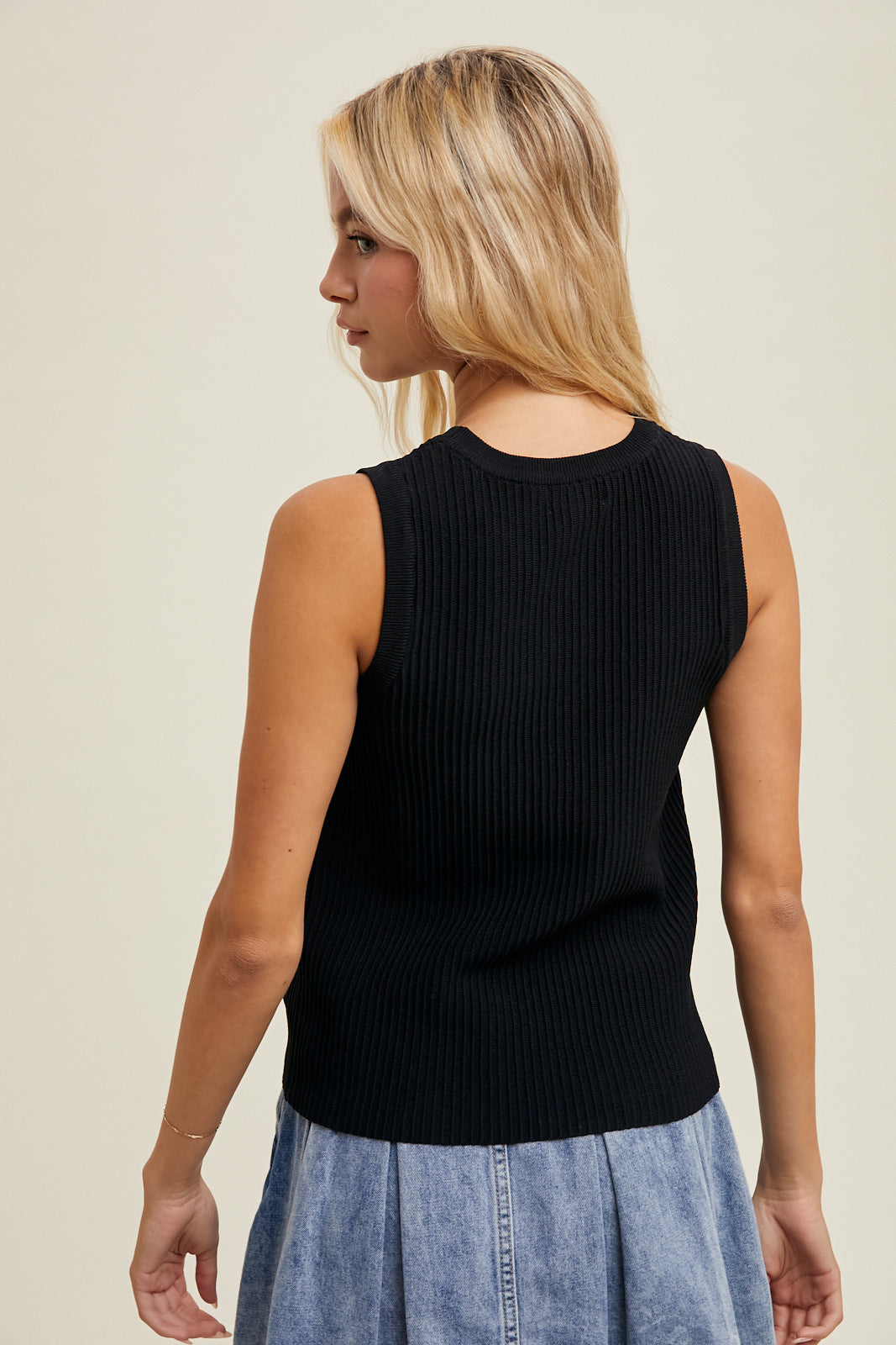 Wish List W Ribbed Sweater Knit Tank BLACK